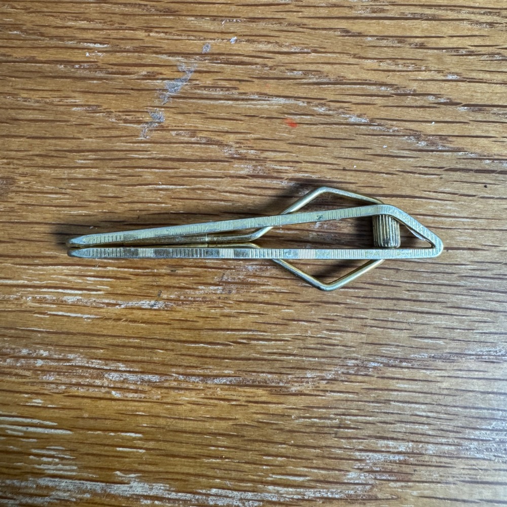 Vintage Swank Klip Gold Tone Geometric Tie Bar Clip Pat 1714540 Mens Accessory